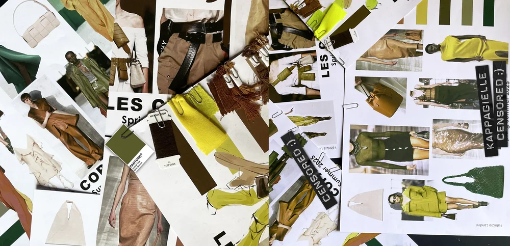 Moodboard with fabric swatches and sketches