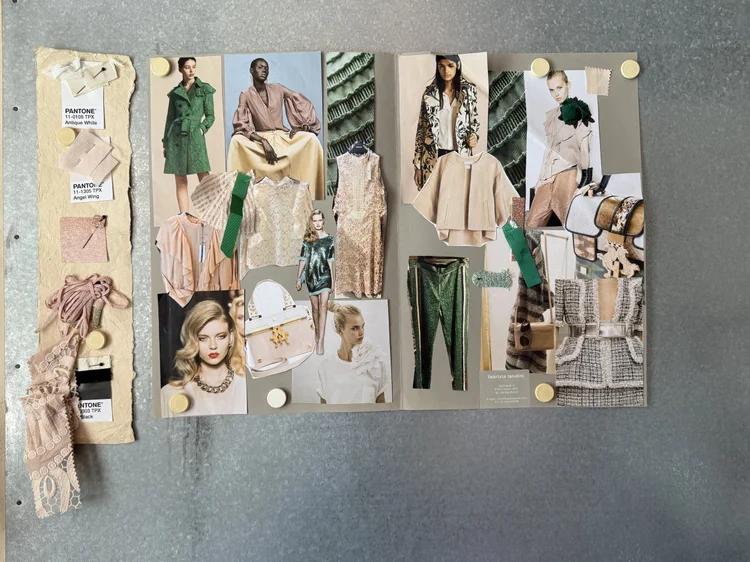 Green and cream fabric moodboard